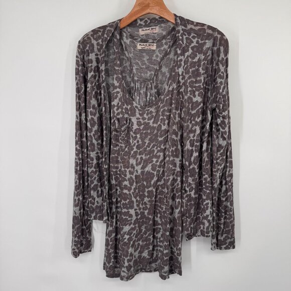 Michael Stars Womens Leopard  2 pc shirt jacket knit  Long Sleeve Top one size - Picture 3 of 14